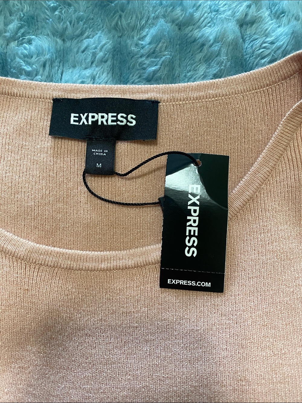 Express Blush Pink Long-Sleeve Knit Sweater Fit-and-Flare Dress Sz Medium - Picture 5 of 6